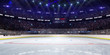 Sport hockey stadium 3d render whith people fans and light