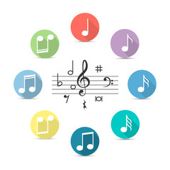 Wall Mural - music notes icon in flat style isolated on transparent background. vector illustration for music des