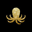 Logo of golden glitter octopus. Shiny silhouette of marine animal