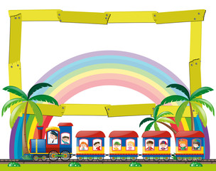 Wall Mural - Frame template with kids on the train