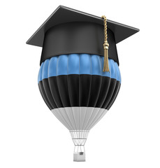 Poster - Hot Air Balloon with Estonian Flag and Graduation cap. Image with clipping path