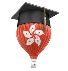 Poster - Hot Air Balloon with Hong Kong Flag and Graduation cap. Image with clipping path