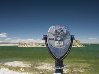 binocular viewer of tufa towers at mono lake, tufa state national park, mono county, california, usa