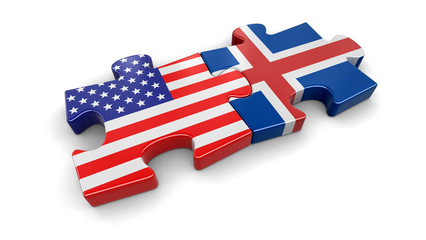 Poster - USA and Iceland puzzle from flags. Image with clipping path