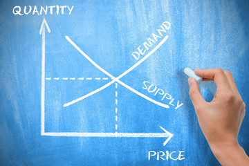 Supply and demand graph concept with chalk and blackboard