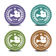 Set Of Four Film Festival Stickers, Isolated On A White Background