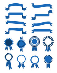 Poster - retro vector blue banner ribbons and badges for sale isolated on white background