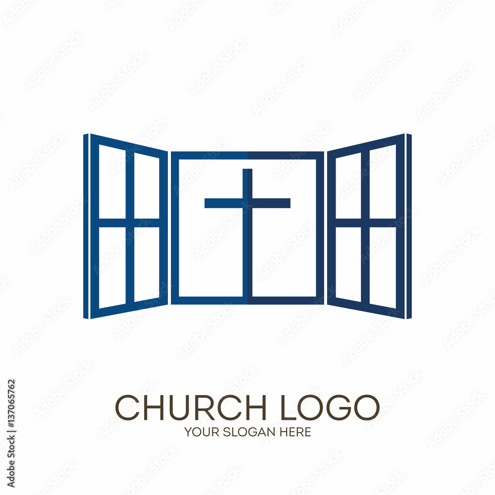 Church logo. Christian symbols. God gives us a window into the world of the Lord Jesus Christ, in the heavenly abode.
