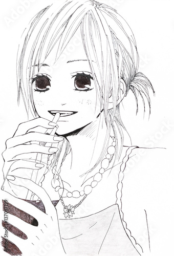 drawing in the style of anime picture of a girl in the