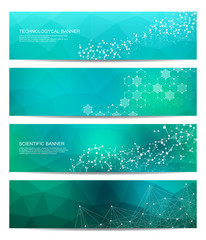 set of modern scientific banners. molecule structure dna and neurons. abstract background. medicine,