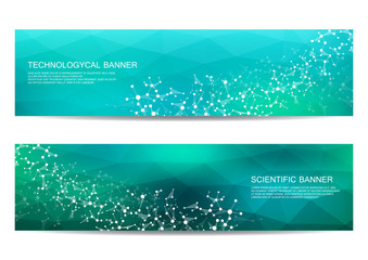 Wall Mural - set of modern scientific banners. molecule structure dna and neurons. abstract background. medicine,
