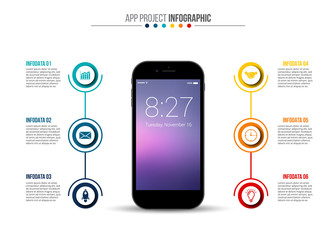 Aufkleber - Infographic template with mobile phone.