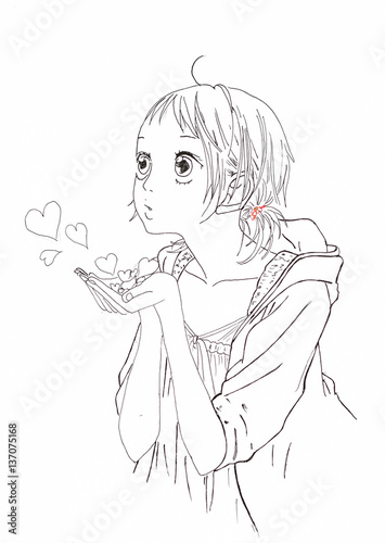 drawing in the style of anime picture of a girl in the