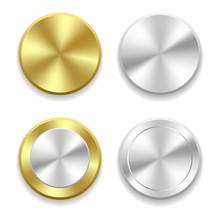 Realistic Gold And Silver Button With Circular Processing. Vector Illustration
