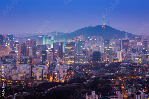 Seoul City Skyline and N Seoul Tower in Seoul, south Korea. Poster