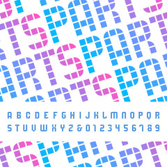 Poster - Mosaic font. Vector alphabet with latin letters and numbers.