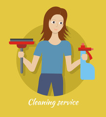 Wall Mural - Member of Cleaning Service with Broom and Cleaner.