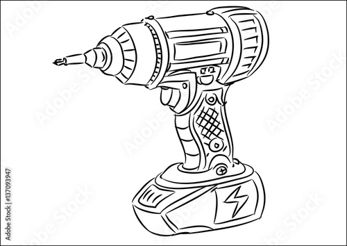 cartoon hand cordless drill coloring page - Buy this stock vector and ...