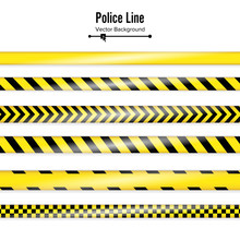Yellow With Black Police Line. Danger Security Quarantine Tapes. Isolated On White Background. Vector Illustration