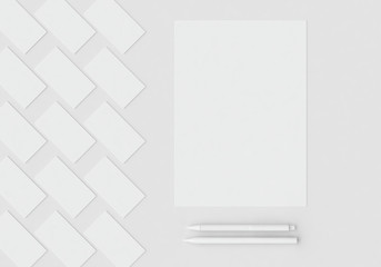 Wall Mural - White stationery mock-up template for branding identity on gray background for graphic designers presentations and portfolios. 3D rendering.