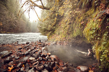 McKenzie River,  Woman Relaxing In Hot Spring