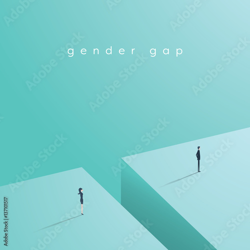 Fotomural Business gender gap inequality vector concept with businessman and businesswoman standing across gap
