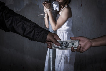 anti-human trafficking concept: woman abused for commercial purposes.