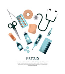 Wall Mural - first aid box medicine equipment over white background. colorful design. vector illustration