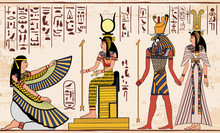 Vector Illustration Of Egyptian National Drawing. Image Of Gods Ornament Hieroglyphs.