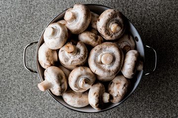 Raw Mushrooms in colander.