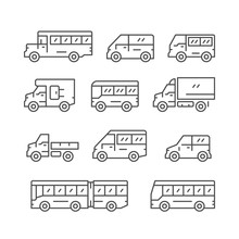 Set Line Icons Of Bus And Van