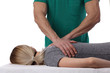 © dream@do - Chiropractic, osteopathy, dorsal manipulation. Therapist doing healing treatment on women's back . Alternative medicine, pain relief concept isolated on white.