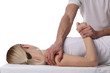 © dream@do - Chiropractic, osteopathy, dorsal manipulation. Therapist doing healing treatment on women's back . Alternative medicine, pain relief concept isolated on white.