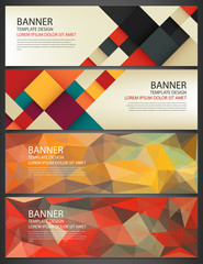 Wall Mural - Abstract Banners set. Polygonal geometric and colorful squares. Background with different design elements. Vector