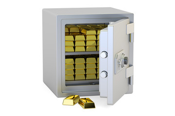 Poster - Safe Box With Golden Ingots, 3D rendering