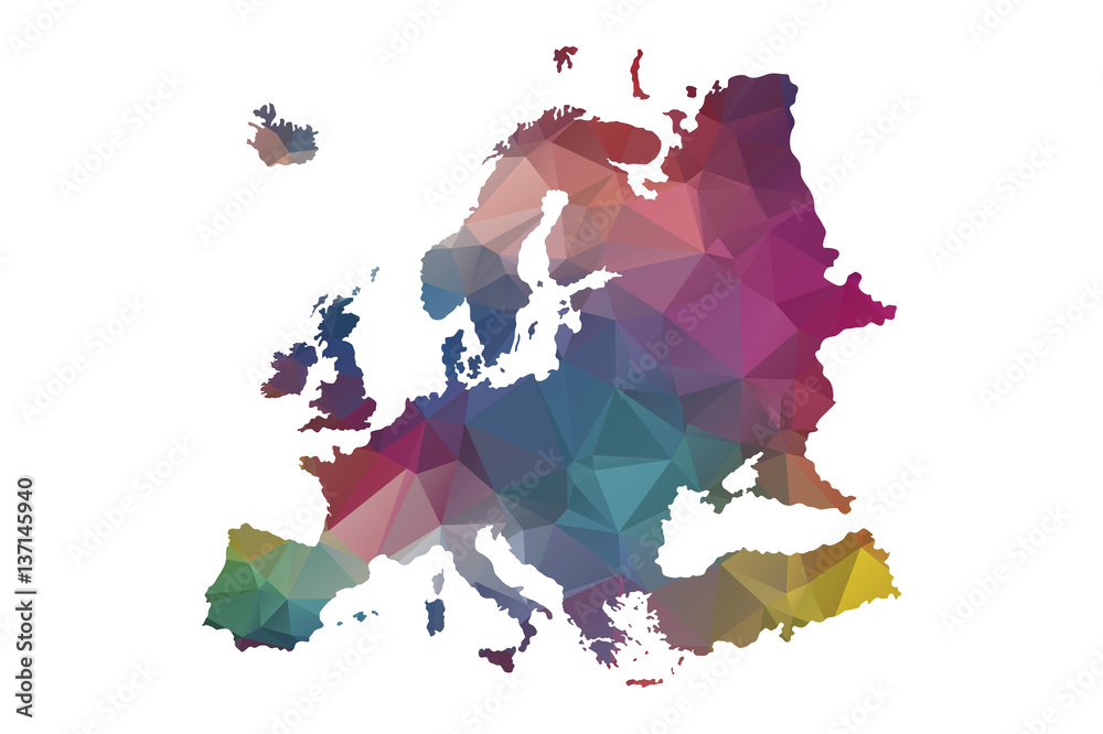 low poly europe map - obrazy, fototapety, plakaty 
