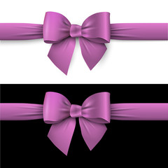 Wall Mural - Realistic purple bow with ribbon on white and on black