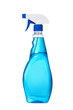 Window cleaner in plastic bottle with spray. Blue color window cleaner with blue cap and sprayer