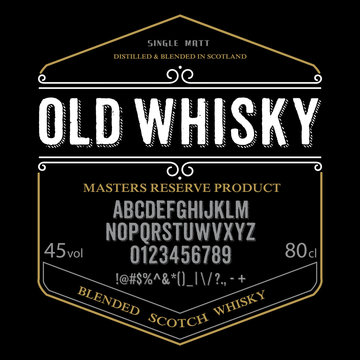 Typeface. Label. Old Whisky typeface, labels and different type designs