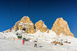 Sunny view of ski slope at Col Rodella valley near Canazei of Val di Fassa, Trentino-Alto-Adige region, Italy.