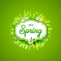 Wall Mural - Spring label on green background