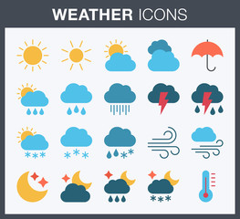 set of flat style weather icons.