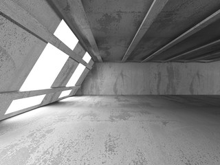  Dark concrete empty room. Modern architecture design