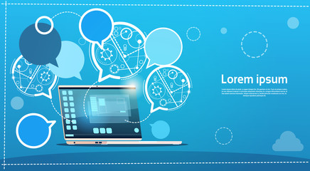 Fototapete - Laptop Computer Chat Bubble Social Network Communication Concept Flat Vector Illustration