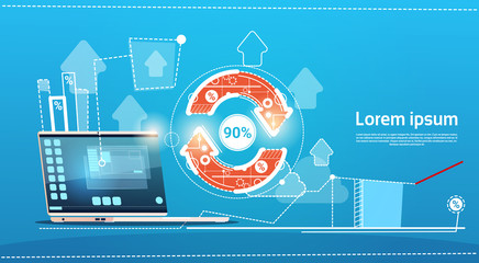Poster - Laptop Computer Update Arrow Finance Success Concept Flat Vector Illustration