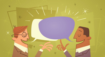 Poster - Two Businessman Talking Chat Box Bubble Communication Business Man Flat Vector Illustration