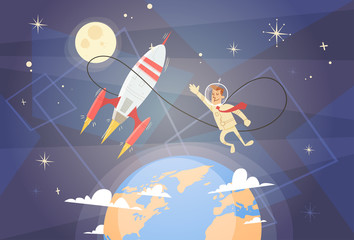 Poster - rocket fly sky business man startup success concept flat vector illustration