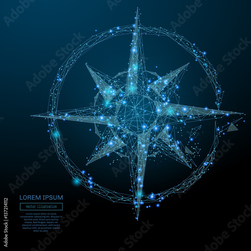 Abstract image of a compass rose in the form of a starry sky or space