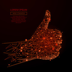Aufkleber - Abstract mash line and point hand Thumb up on background with an inscription. Starry sky or space, consisting of stars and the universe. Vector illustration