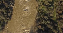 4k Overhead Looking Straight Down At A Flooded River In Northern California During Floods In 2017
